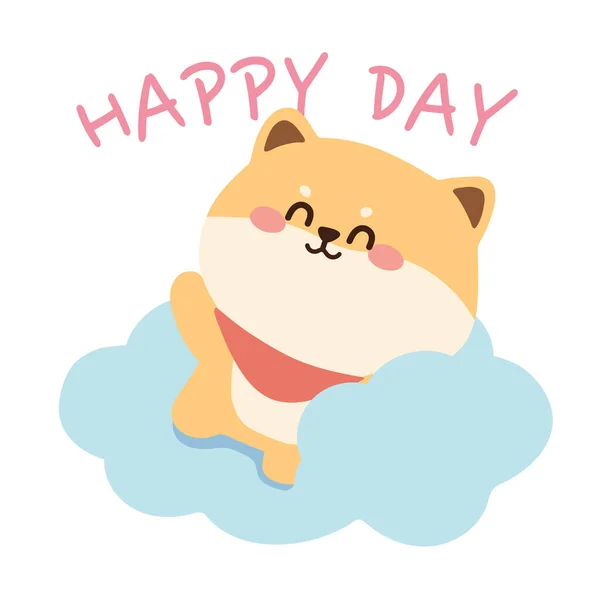 Lindo Shiba Inu Perro Sonrisa Cara Nube Cartoon Animals Carácter — Vector de stock