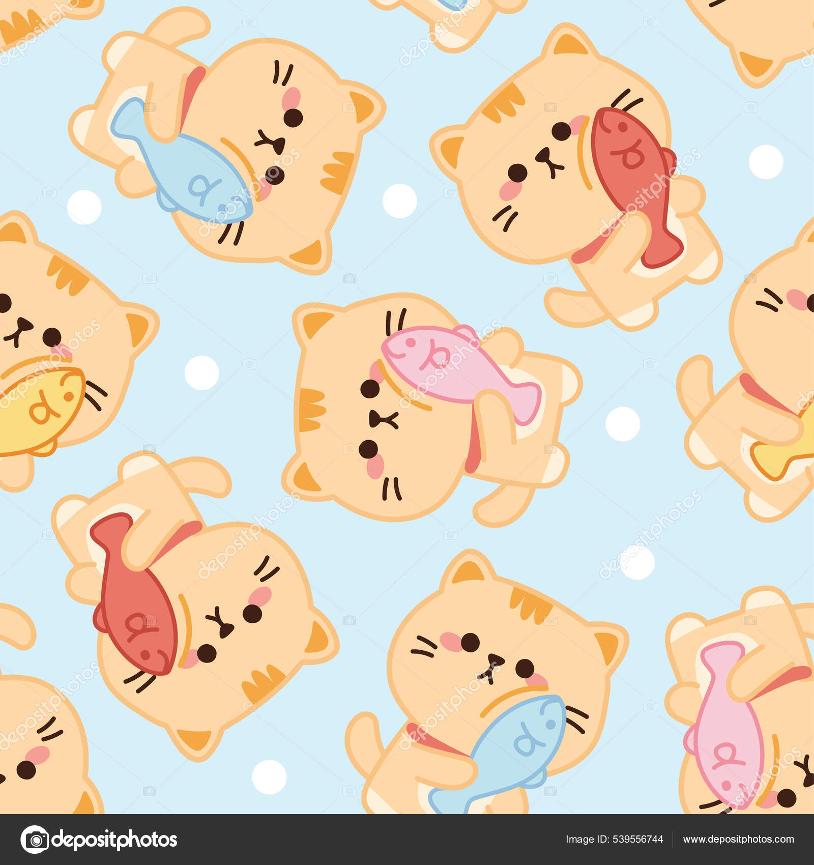 파란색 배경에 물고기가 귀여운 고양이의 바다없는 Animals Character Design Kid 스톡 벡터 - ©ma_nud_sen  539556744, image size:1600x1700