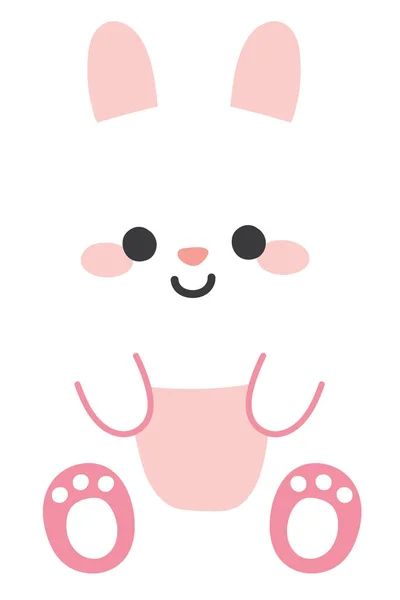 Cute Little Face Rabbit Flat Cartoon Animal Character Design White — Vetor de Stock