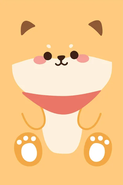 Cute Little Face Shiba Inu Dog Flat Cartoon Animal Character — Stock Vector