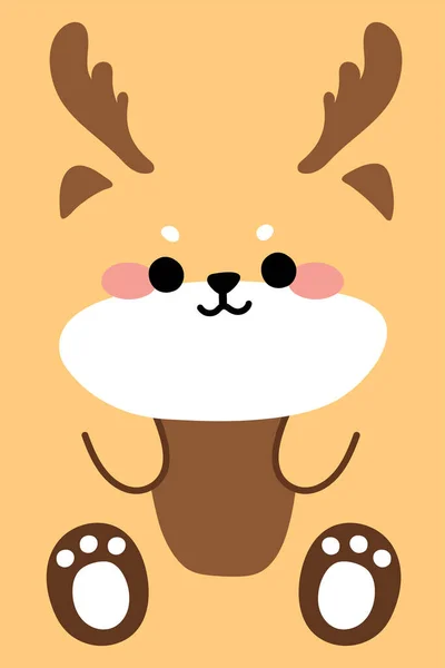 Cute Little Face Deer Flat Cartoon Animal Character Design Background —  Vetores de Stock