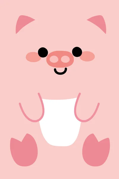 Cute Little Face Pig Flat Cartoon Animal Character Design Pink — стоковый вектор