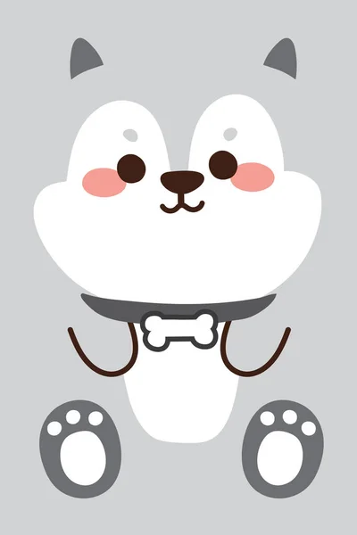 Cute Little Smile Face Siberian Husky Dog Flat Cartoon Animal — Stock Vector