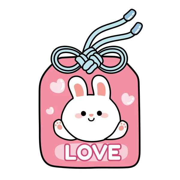 Smile Rabbit Greeting Love Text Japanese Omamori Pink Bag Traditional — Vettoriale Stock