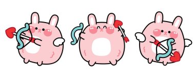 Çeşitli pozlarda sevimli pembe tavşan dişi. Hayvan Karakteri Tasarımı. Sevgililer Günü. Aşk. Yalıtılmış..