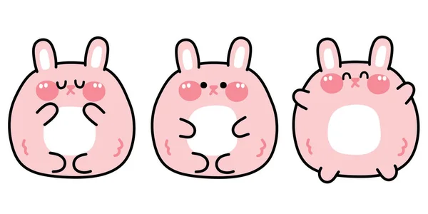 各种姿势的一组可爱的粉红肥兔 动物角色设计 Kawaii Vector Illustration — 图库矢量图片