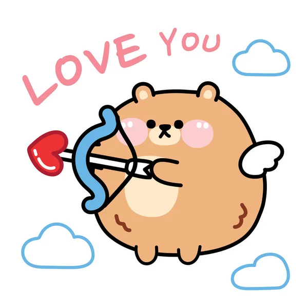 Bonito Urso Gordo Cupido Segurando Arco Cartoon Valentine Dia Love — Vetor de Stock
