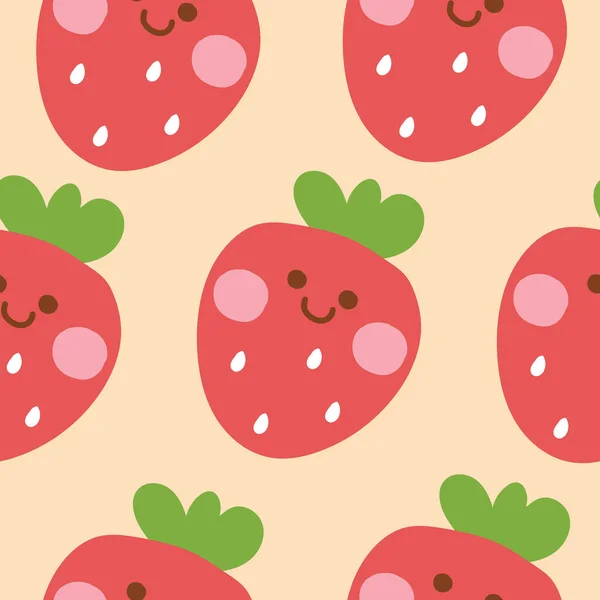 Naadloos Patroon Van Schattige Grote Maat Aardbeien Cartoon Fruit Doodle — Stockvector