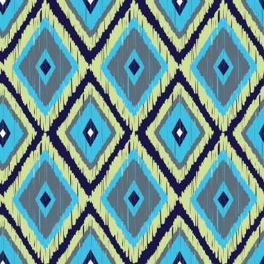 Ikat desensiz. Geometrik tasarım. Nakış kabilesinin geçmişi. Görüntü: Kumaş, kumaş, tekstil..