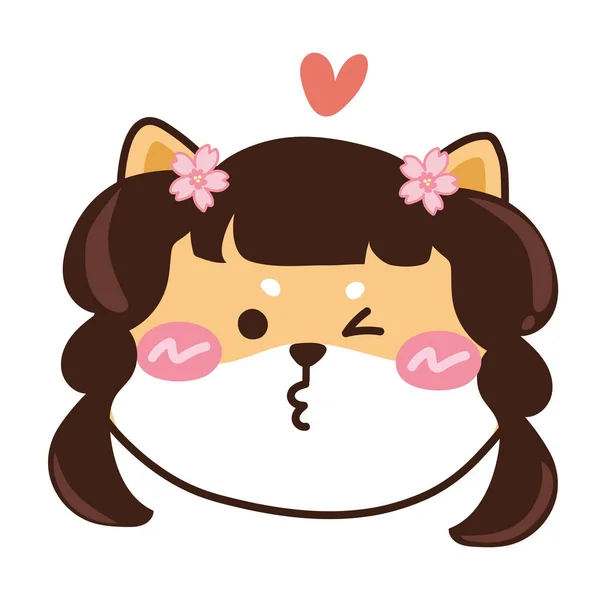 Cute Face Shiba Inu Dog Give Kiss Heart Animal Funny — Stock Vector
