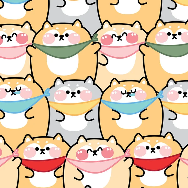 Wiederholung Nahtloses Muster Der Niedlichen Shiba Inu Hund Gruß Cartoon — Stockvektor