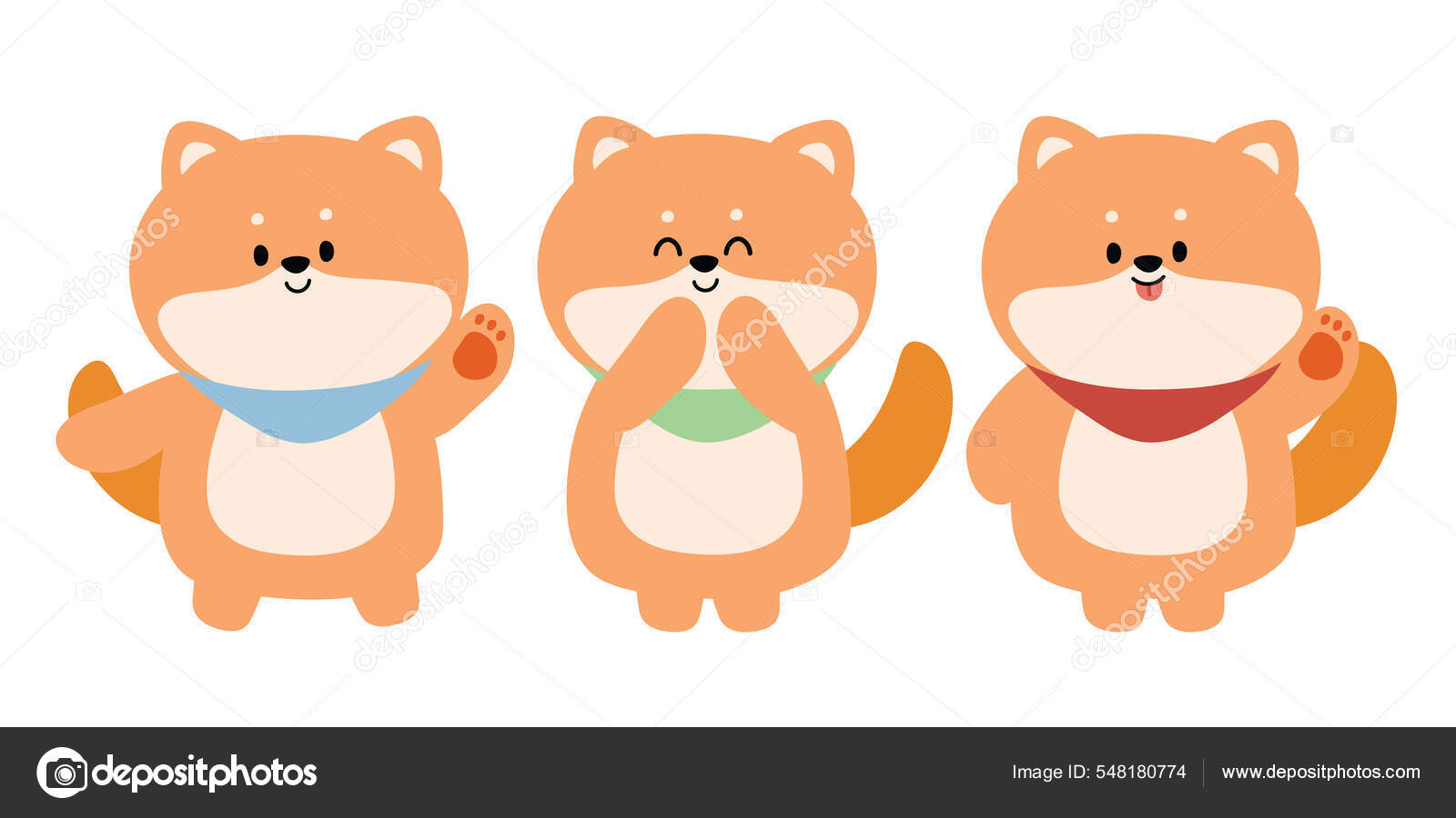 白い背景にかわいい柴犬の漫画のセット 動物のキャラクターデザイン 日本のペット ストックベクター ©ma_nud_sen 548180774