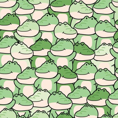 Tekrarlıyorum. Tatlı timsah çizgi filminin kusursuz deseni. Vahşi hayvan karakteri tasarımı. Bebek kıyafetleri..