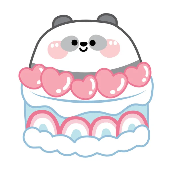 Χαριτωμένο Κέικ Panda Καρδιά Και Ουράνιο Τόξο Candy Animal Χαρακτήρα — Διανυσματικό Αρχείο