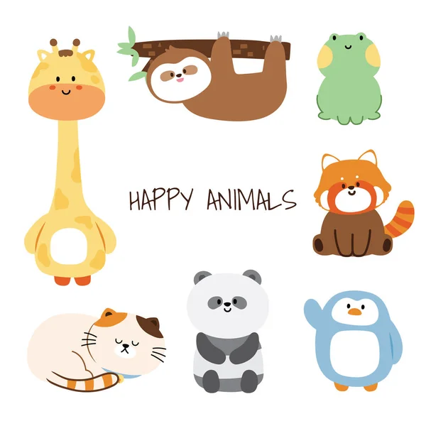 Happy Animal Collection Set Cute Animals Cartoon — Stock Vector