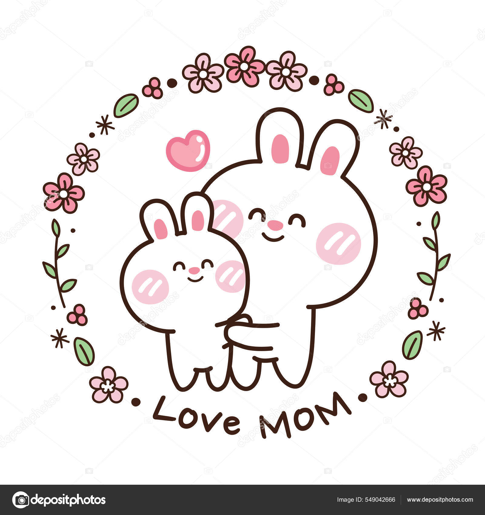 Happy Mother Day Concept Rabbit Abrazando Bebé Marco Flores Dibujado ...