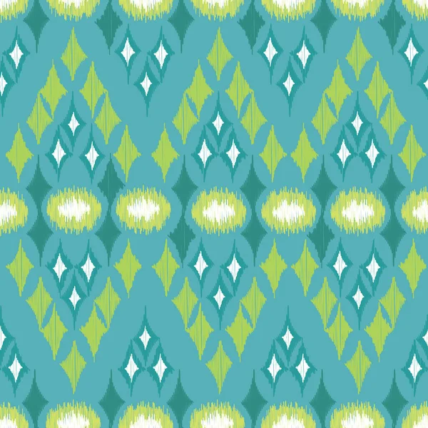 Ikat Seamless Pattern Geometric Green Blue White Background Imagen Para — Vector de stock