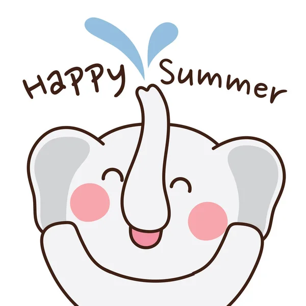快乐的大象在白色背景上的卡通风格 夏天的概念 动物角色的设计 小孩图形 Kawaii Vector Illustration — 图库矢量图片