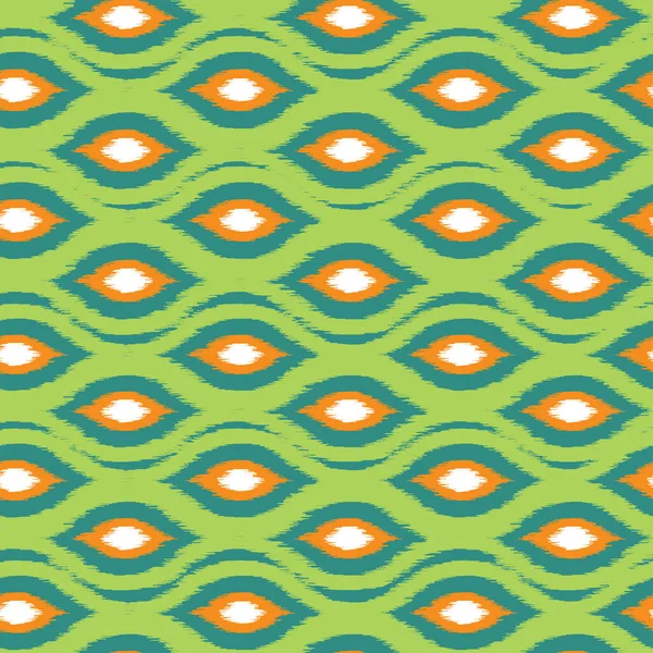 Ikat Seamless Pattern Ornamental Tribal Green Orange White Color Tribal — Vector de stock