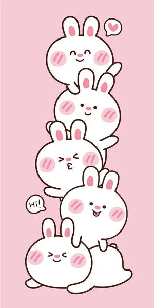 可爱的兔子手画在粉红的背景上 卡通角色设计 — 图库矢量图片