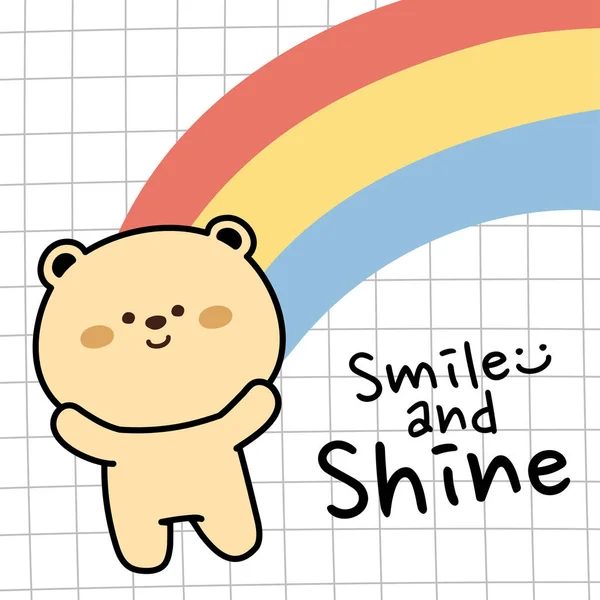 Χαριτωμένη Αρκούδα Πολύχρωμο Χέρι Ουράνιο Τόξο Drawn Smile Και Λάμψη — Διανυσματικό Αρχείο