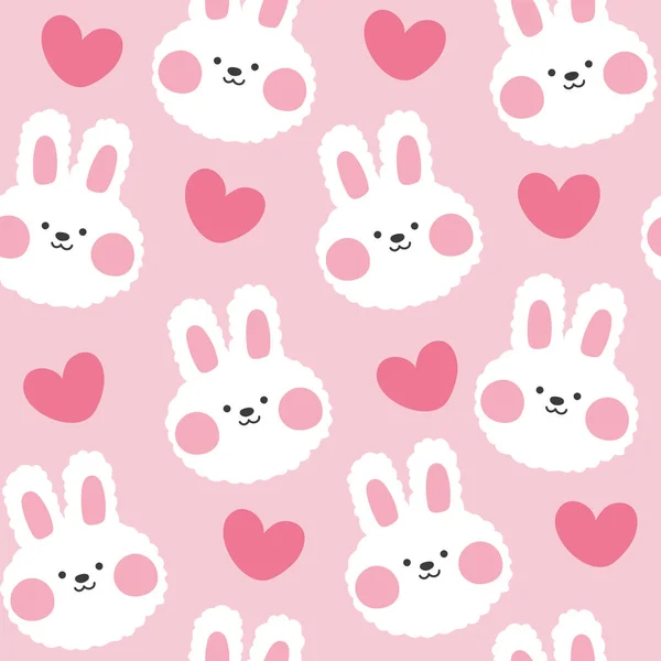 Seamless Pattern Cute Rabbit Heart Pink Background Cute Cartoon Hand — Stock Vector