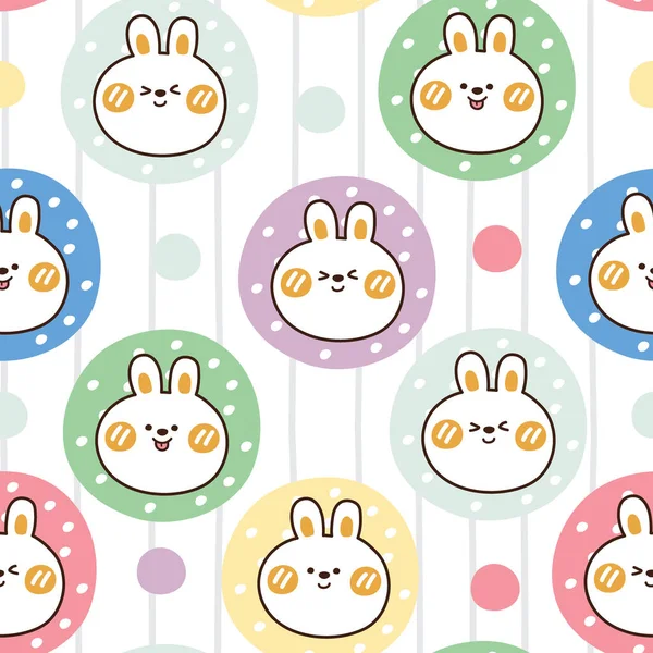 Seamless pattern cute face rabbit in colorfull circle.Animal hand drawn.Cartoon doodle.Kawaii.Image for paper gift,wallpaper,card,texture,card,poster,kid graphic.Vector.Illustration.