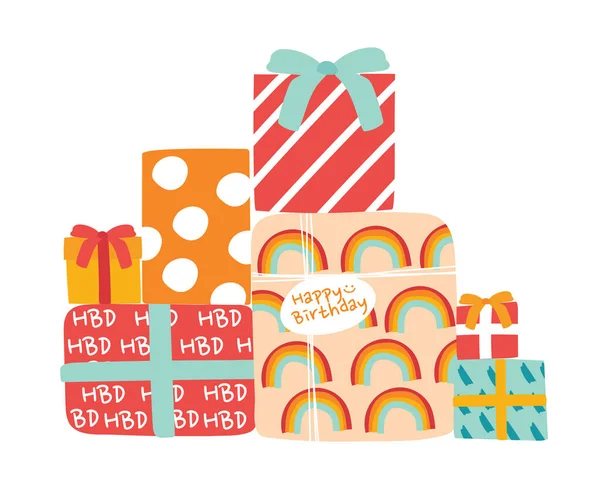 Caixa Presente Bonito Set Present Caixas Com Bow Happy Aniversário — Vetor de Stock
