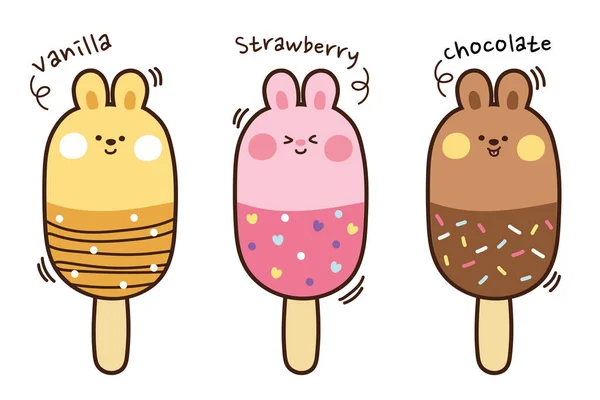 Preciosa Colección Dibujada Mano Helado Lindo Diseño Personajes Dibujos Animados — Archivo Imágenes Vectoriales