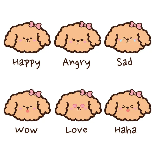 Puppy Face Feeling Set Emoji Dog Collection Sticker Cartoon Design — Stock Vector