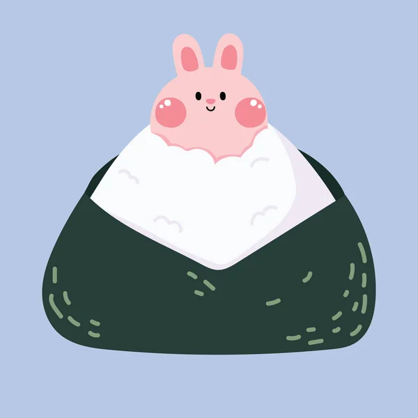 Tavşanlı Tatlı Pirinç Topu Japon Yemeği Hayvan Karakteri Tasarımı Karalama — Stok Vektör