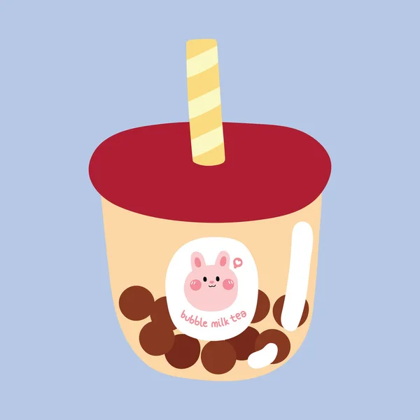 Pastel Color Cute Чай Пузырька Молока Лицом Кролика Lable Мультфильм — стоковый вектор