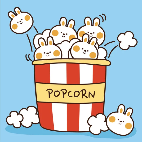 Malej Králičí Popcorn Karikatura Design Postavy Kresleného Zvířete Popcorn Ručně — Stockový vektor