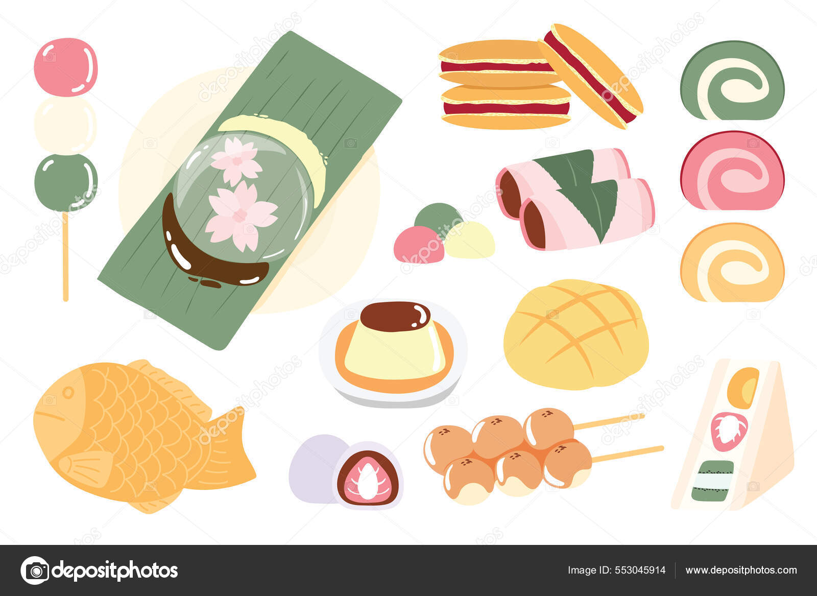 Kawaii Drinks Sweet Japanese Food Stickers Stock Vector (Royalty