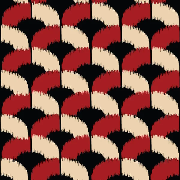 Ikat Seamless Pattern Geomatric Shape Curve Black Background Abstract Repeat — Vetor de Stock