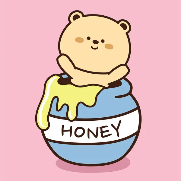 Bär Honigglas Nettes Zeichentrickfiguren Design Auf Rosa Hintergrund Handgezeichnet Vektor — Stockvektor