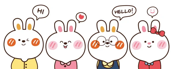 Doodle Cute Rabbit Greeting Smiling Cartoon Animals Character Design Hand — Stock Vector