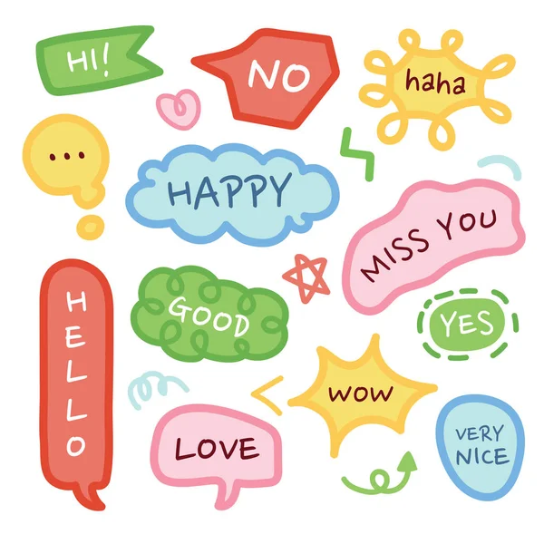 Sprechblase Mit Verschiedenen Von Hand Gezeichneten Ausdrücken Cute Speech Box — Stockvektor