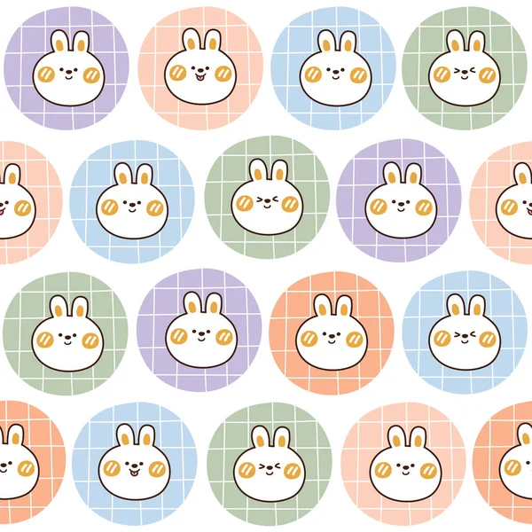 Modèle Sans Couture Visage Lapin Cercle Dessiné Main Background Cartoon — Image vectorielle