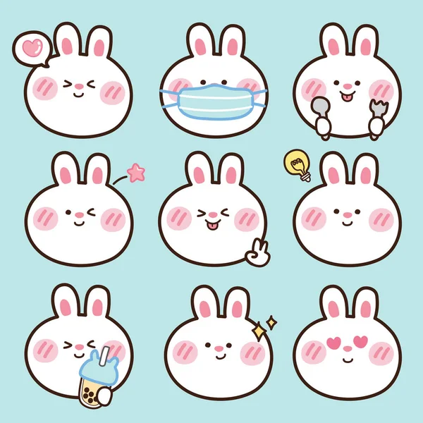 Conjunto Ilustrações Vetoriais Animais Bonitos Desenhos Animados Fundo Azul Rabbit — Vetor de Stock
