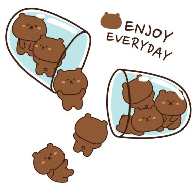 Beyaz arka planda sevimli kahverengi ayının temsili. Günlük metnin tadını çıkarın. Çizgi filmdeki sevimli hayvan. Kartpostal, çocuk giyimi, afiş, çıkartma..