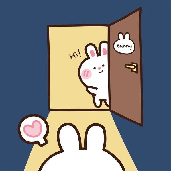 Милий Кролик Відчинив Двері Сказав Привіт Намальований Рукою Фон Милий — стоковий вектор