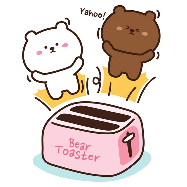 Bear Bread Popping Out Pink Toaster Hand Drawn Background Cartoon — стоковый вектор