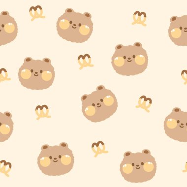 Pastel renk. Pürüzsüz şirin oyuncak ayı suratlı at arabası. Kahverengi arka plan. Tekrar ediyorum. Fırıncı..