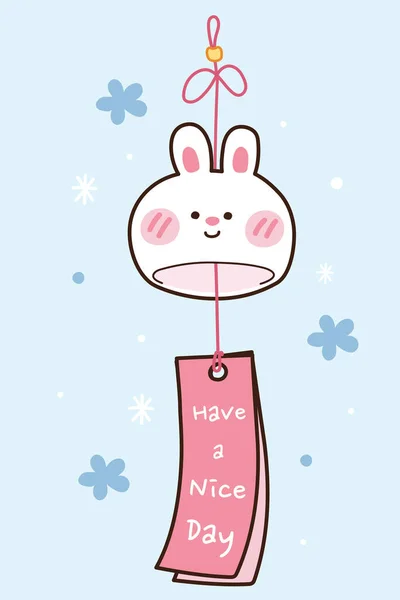 Glass Wind Chime Rabbit Blue Background Cute Cartoon Character Design — Vettoriale Stock