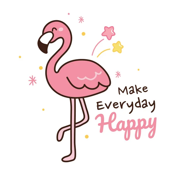 Рисунок Руки Розового Фламинго Сделайте Каждый День Счастливым — стоковый вектор