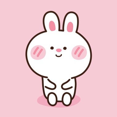 Pembe arka planda oturan sevimli tavşan. Mutlu Paskalyalar. Bunny. Çizgi film karakteri. Hayvan karalaması..