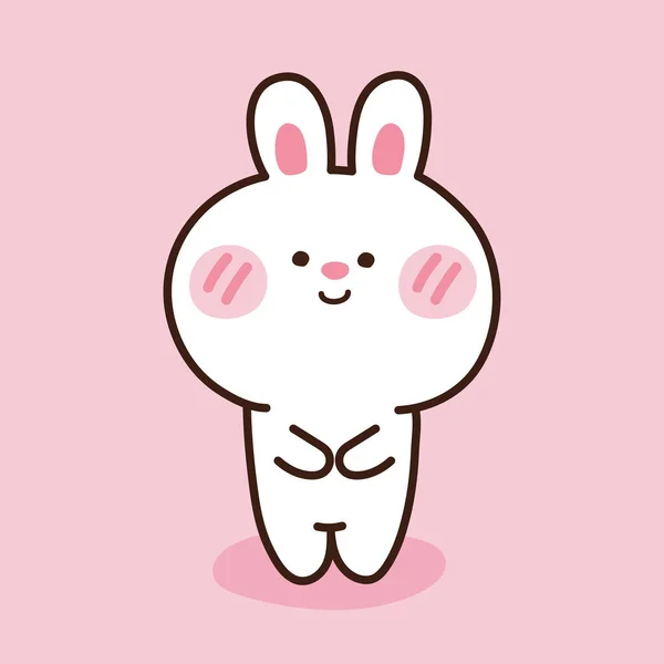 Cute Rabbit Standing Pink Background Happy Easter Bunny Cartoon Character — Stockvektor