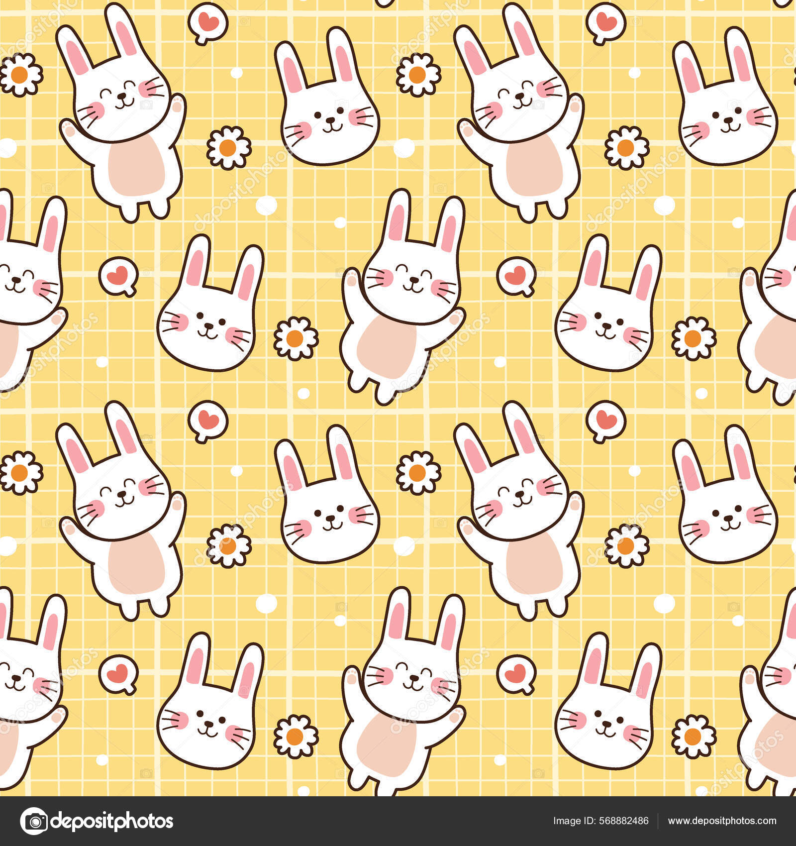 Seamless Pattern Texture Cute Rabbit Flower Yellow Background Animal Cartoon  Stock Vector Image by ©ma_nud_sen #568882486