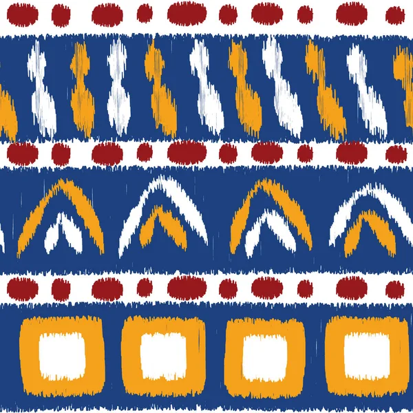 Ikat Seamless Patrón Bordado Africano Fondo Abstracto Rojo Naranja Blanco — Vector de stock